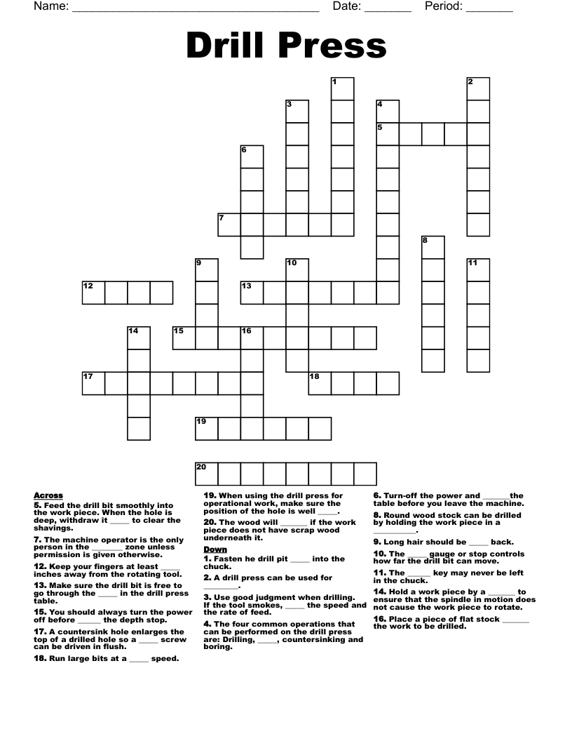 Drill Press Crossword