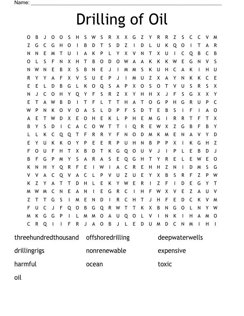 Drilling of Oil Word Search