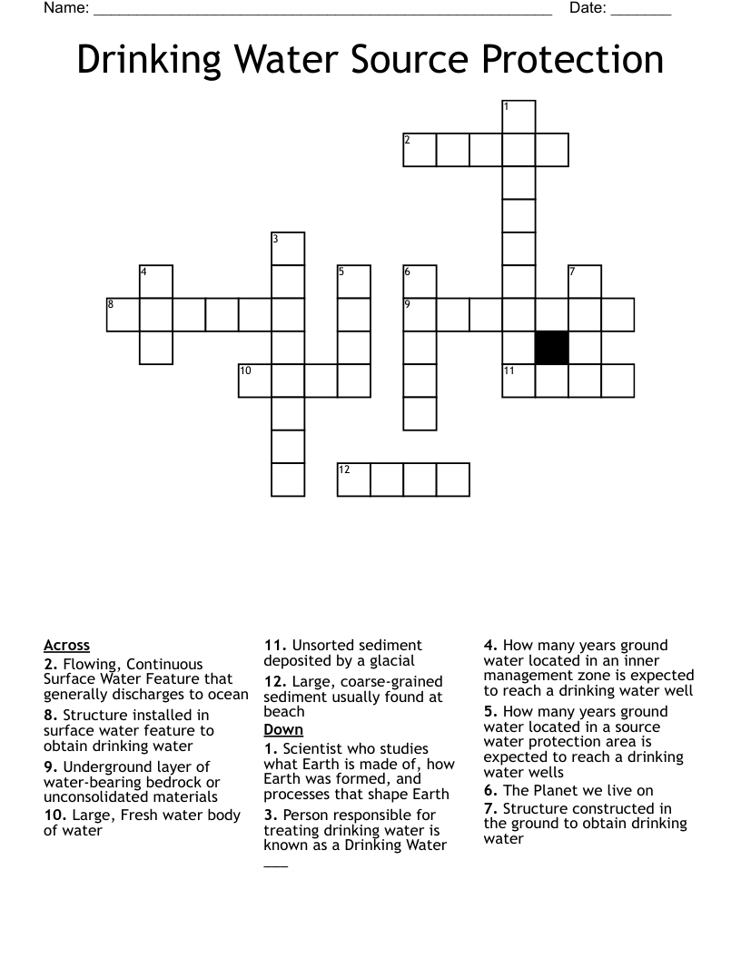 Drinking Water Source Protection Crossword