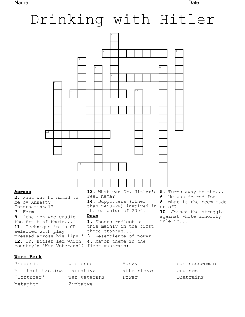 Drinking with Hitler Crossword