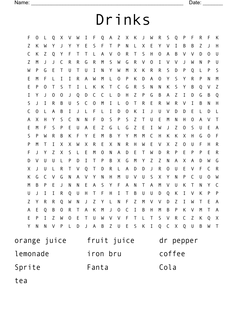 Drinks Word Search