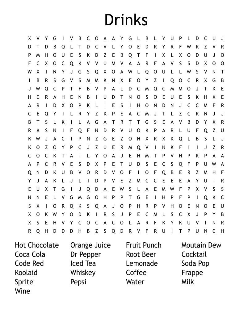 Drinks Word Search