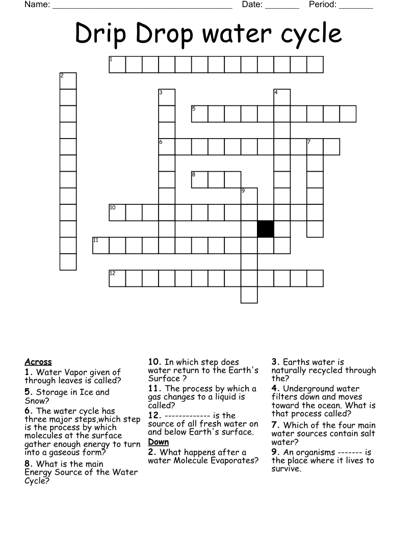 Drip Drop water cycle Crossword