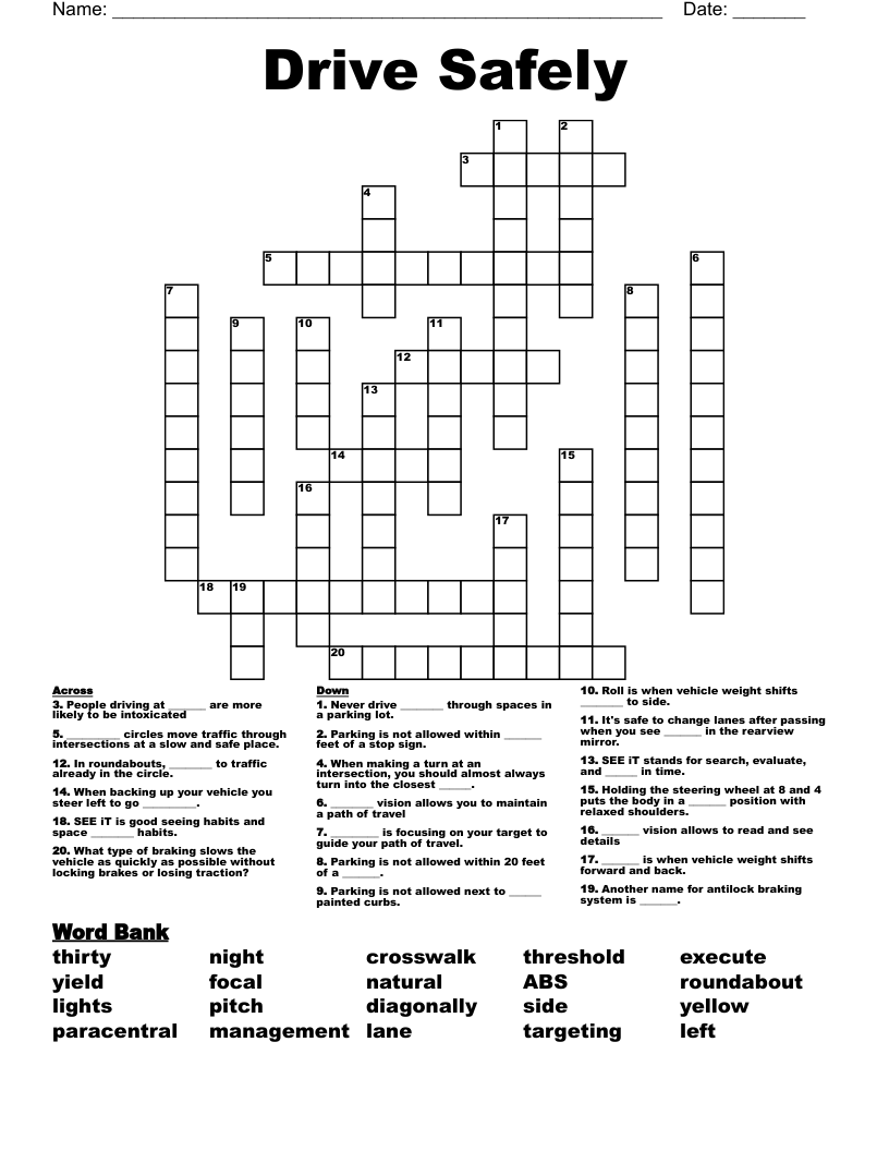 Drive Safely Crossword