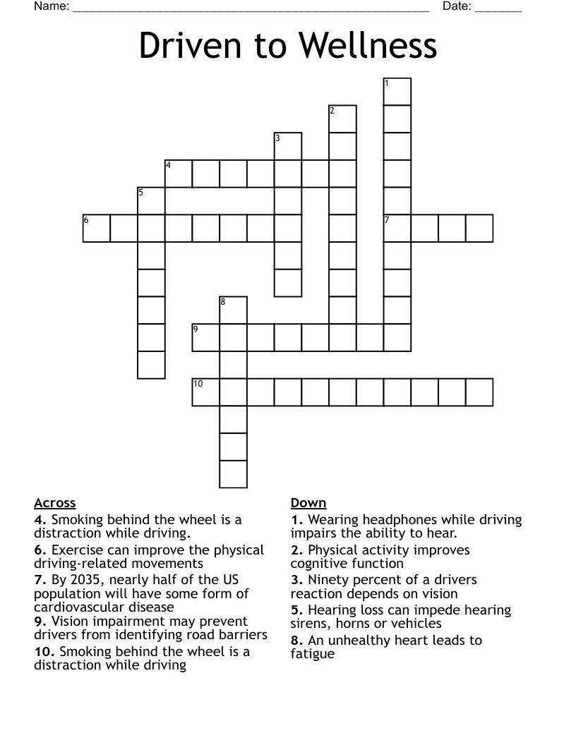 Driven to Wellness Crossword