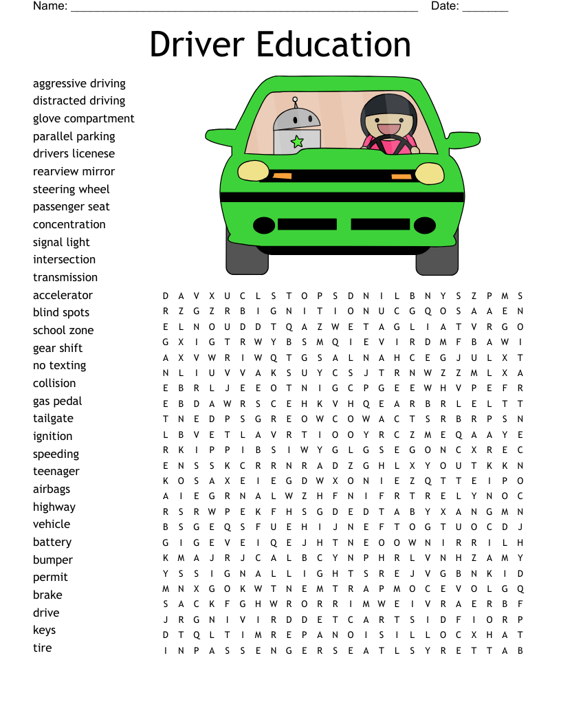 Driver Education Word Search