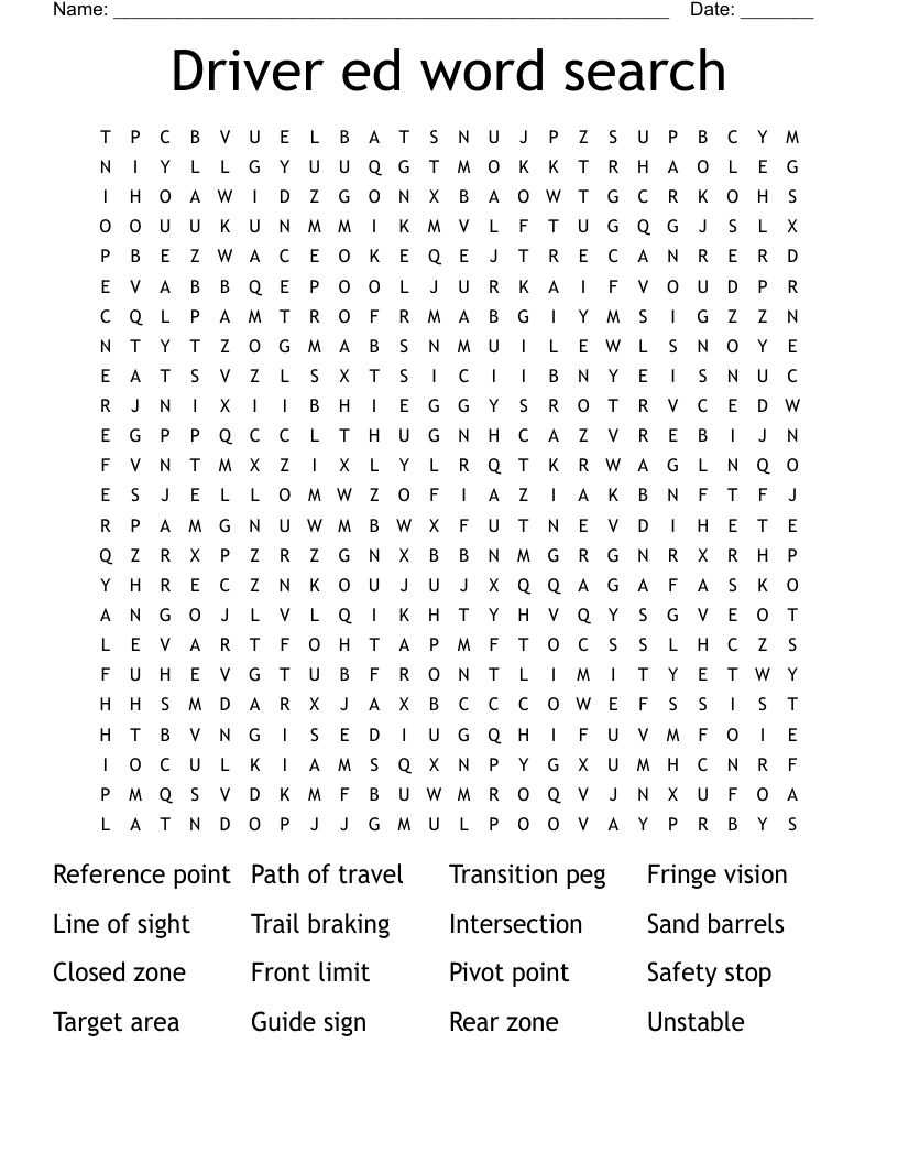 Driver ed word search