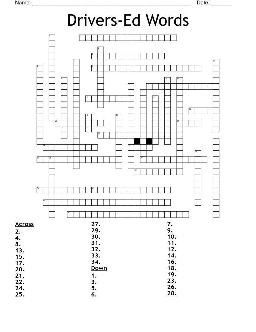 Drivers-Ed Words Crossword