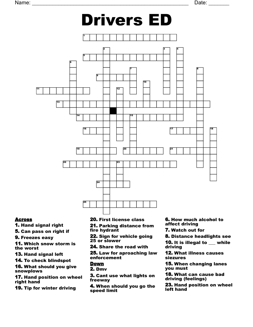 Drivers ED Crossword