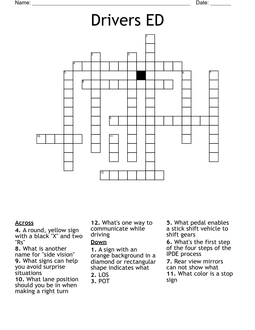 Drivers ED Crossword