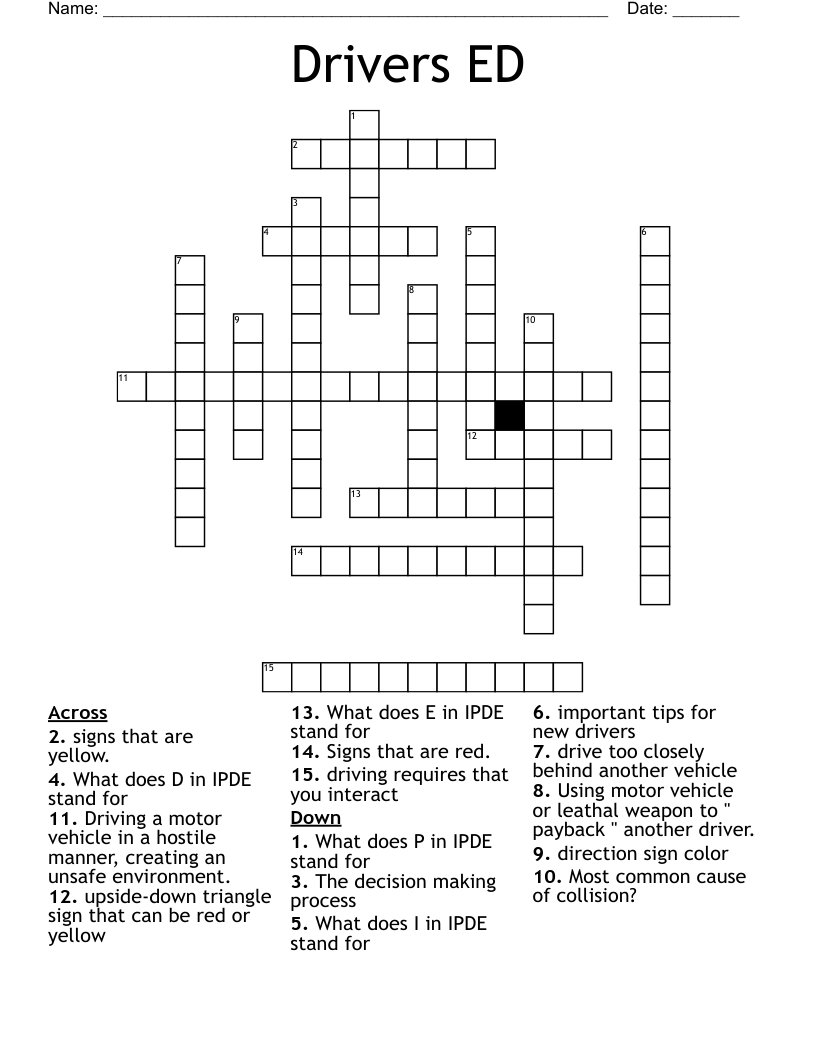 Drivers ED Crossword