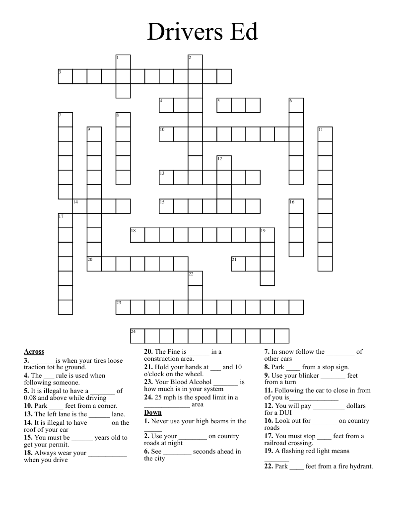 Drivers Ed Crossword
