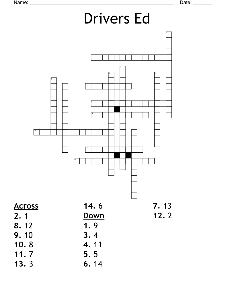 Drivers Ed Crossword