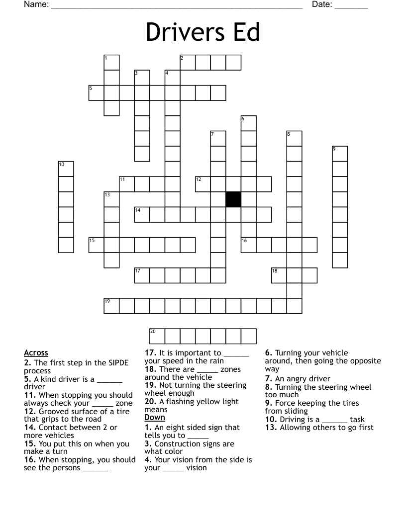 Drivers Ed Crossword