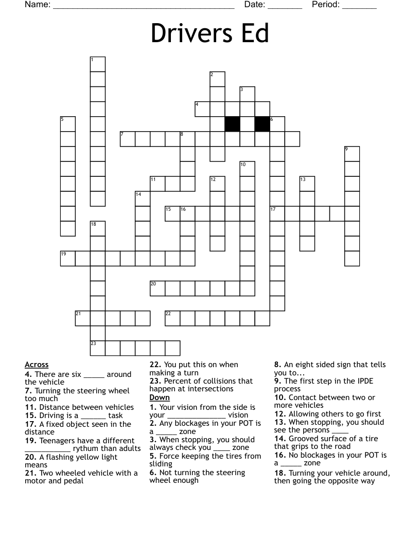 Drivers Ed Crossword