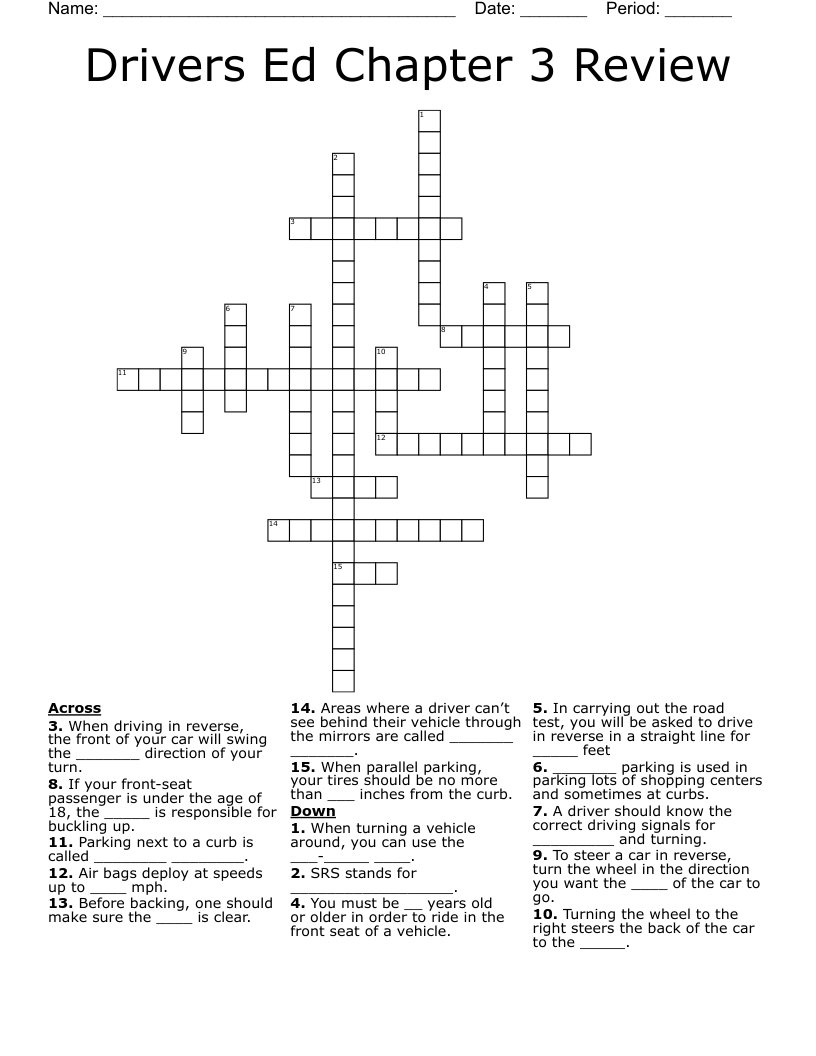 Drivers Ed Chapter 3 Review Crossword