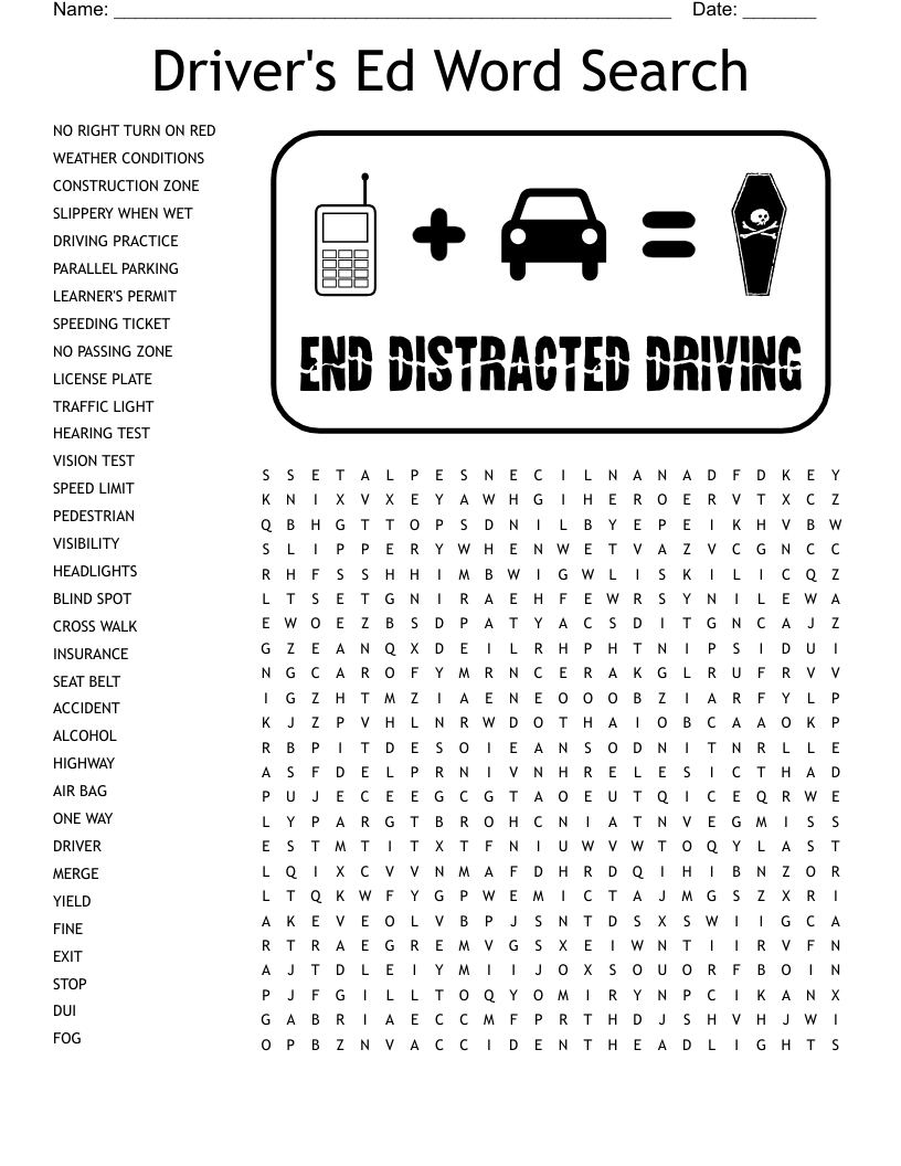 Driver's Ed Word Search