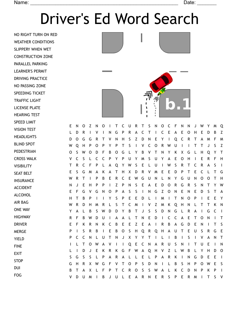 Driver's Ed Word Search