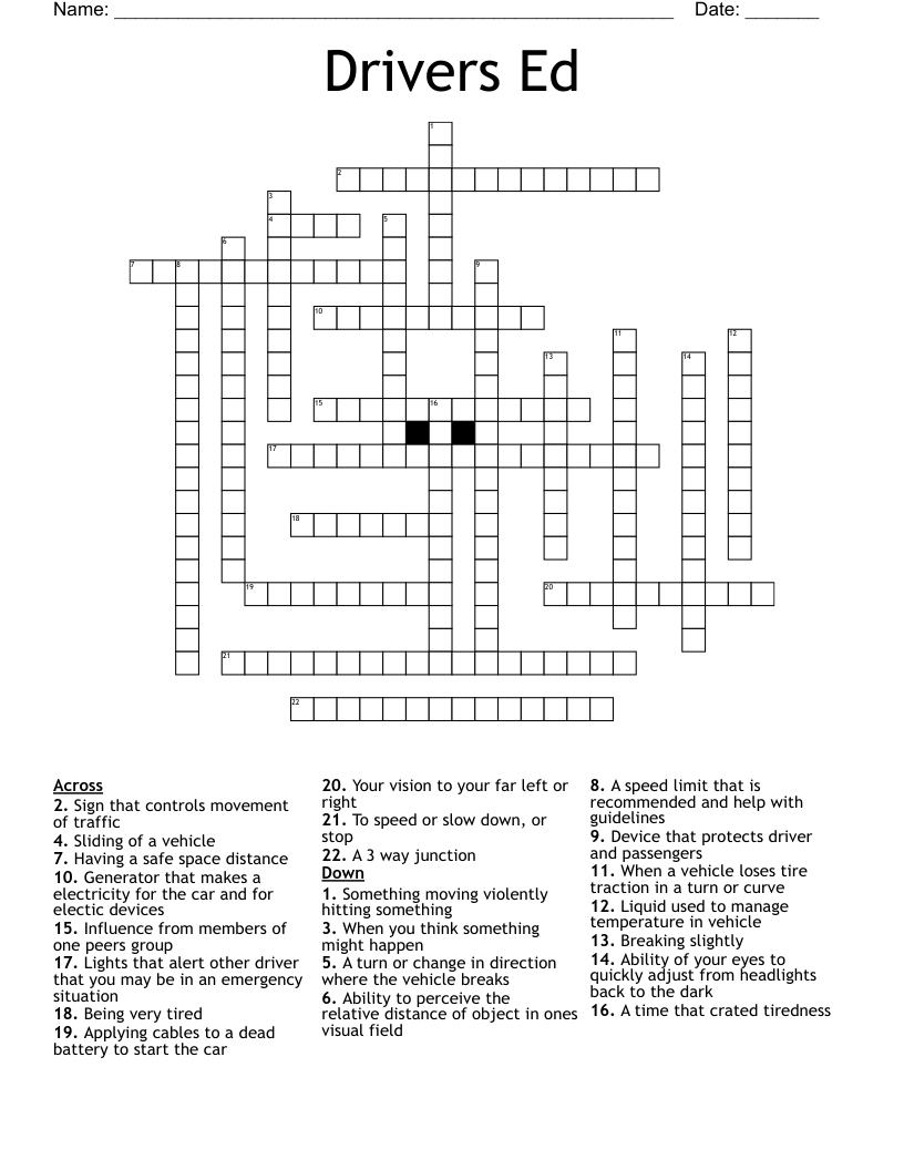 Drivers Ed  Crossword