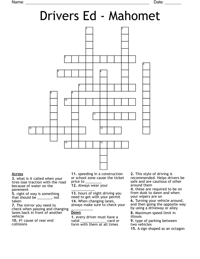 Drivers Ed - Mahomet Crossword