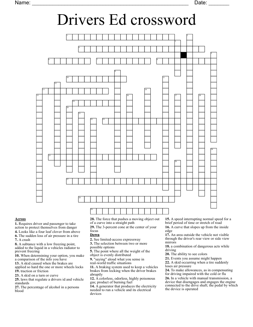 Drivers Ed crossword