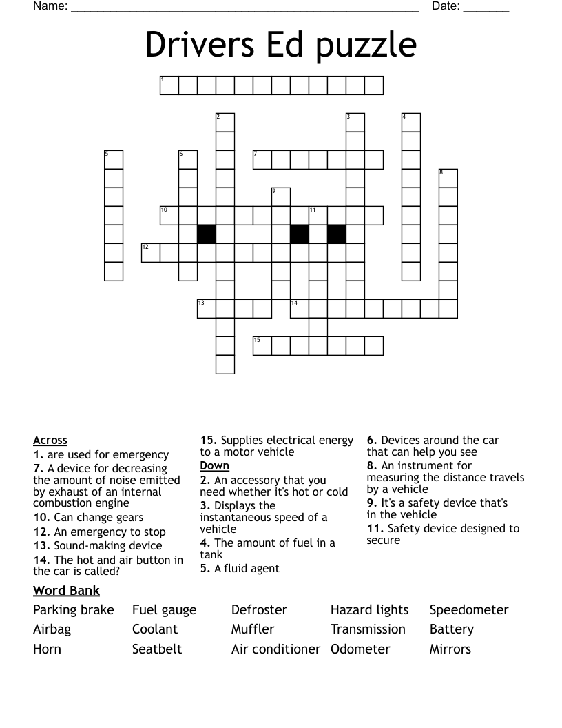 Drivers Ed puzzle Crossword