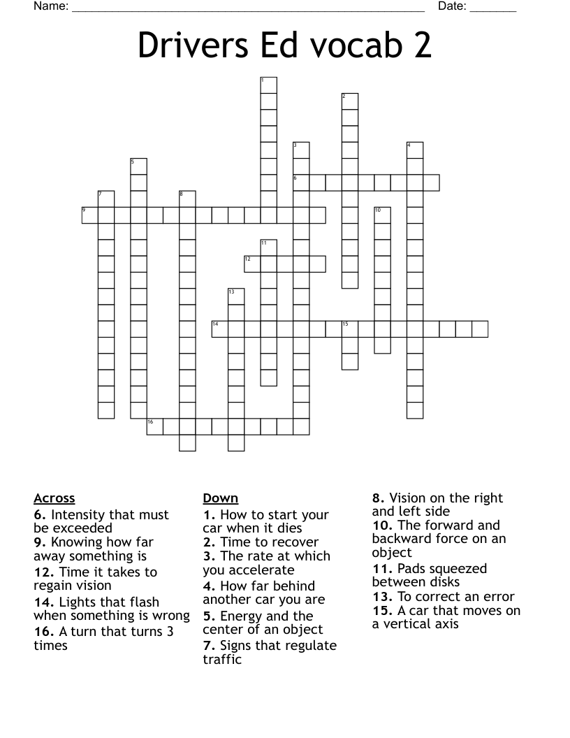 Drivers Ed vocab 2 Crossword