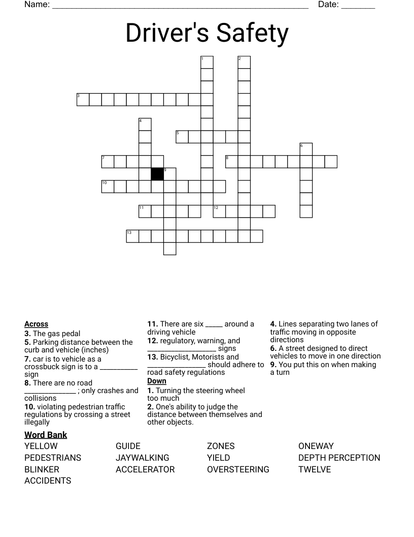 Driver's Safety Crossword