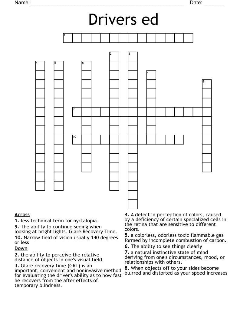 Drivers ed  Crossword