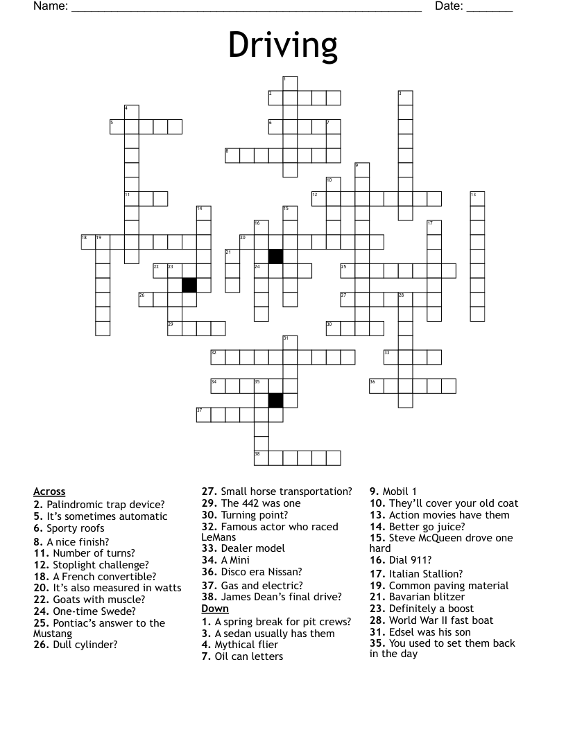 Driving Crossword