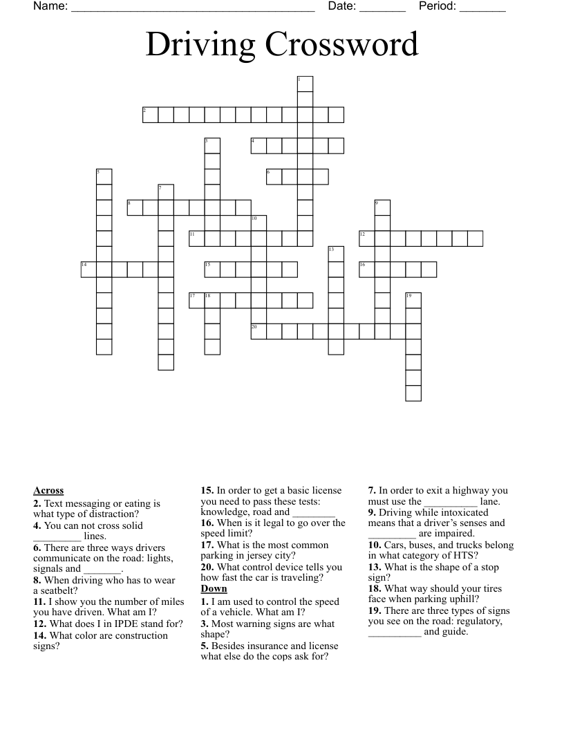 Driving Crossword