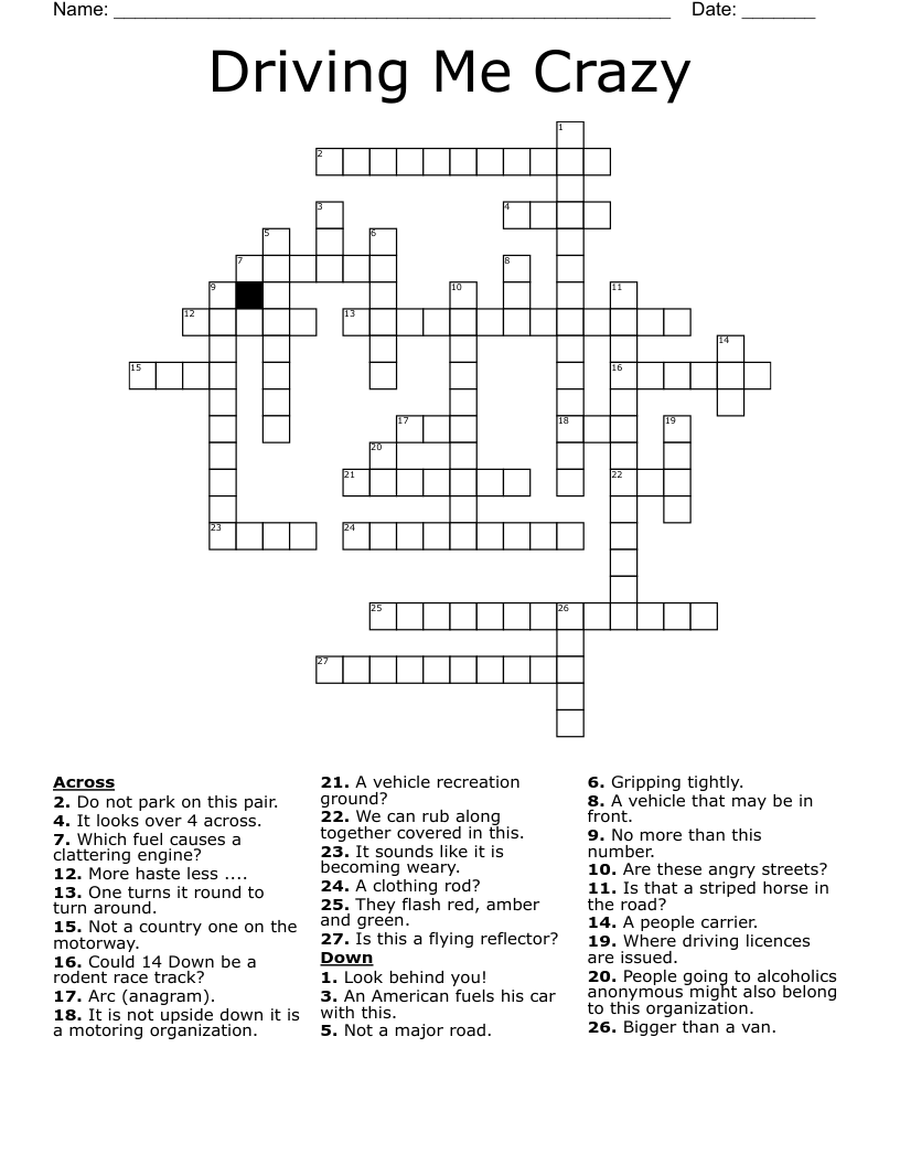 Driving Me Crazy Crossword
