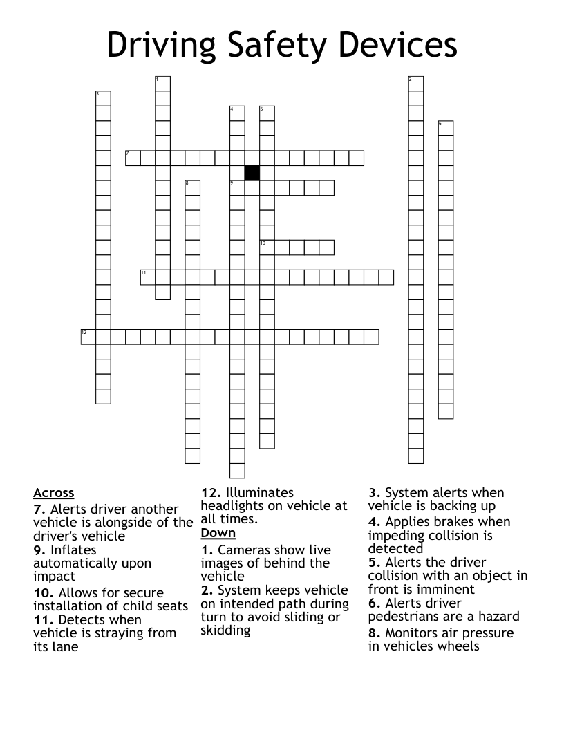 Driving Safety Devices Crossword