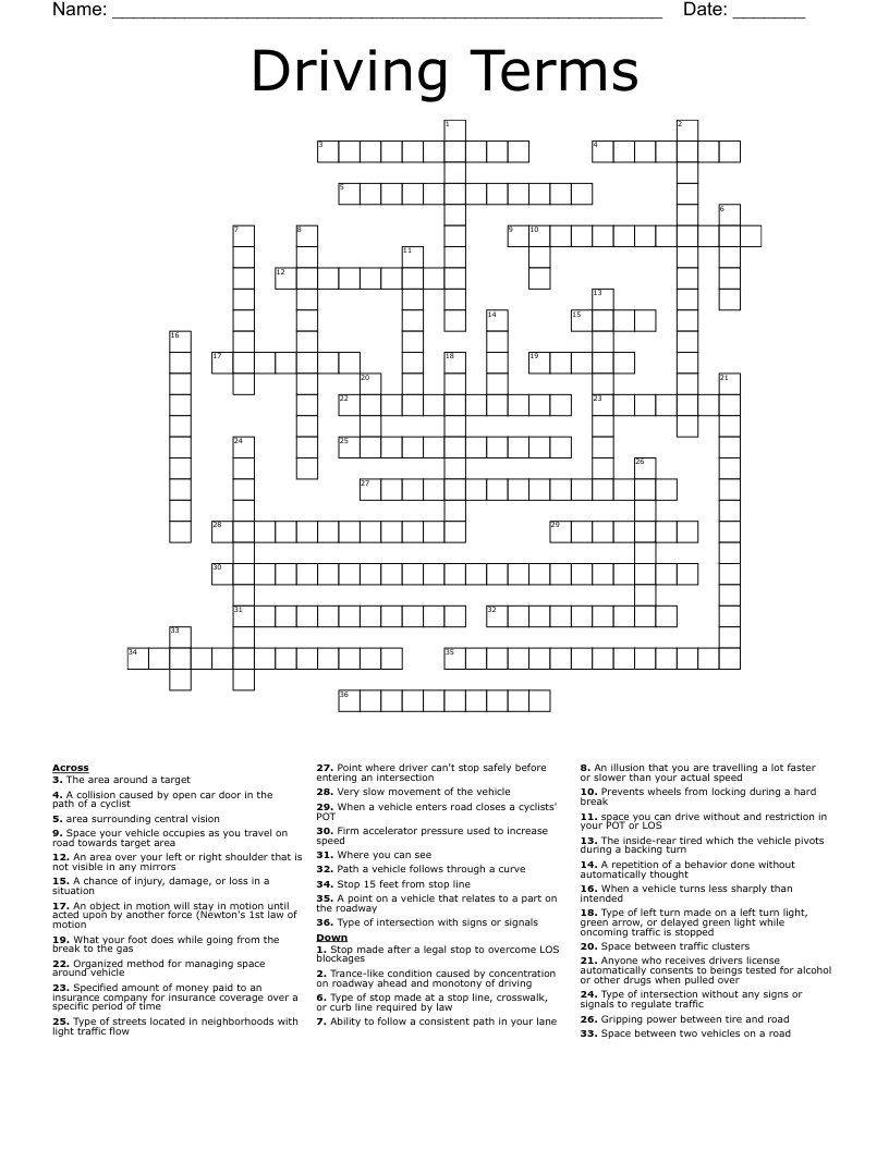 Driving Terms Crossword