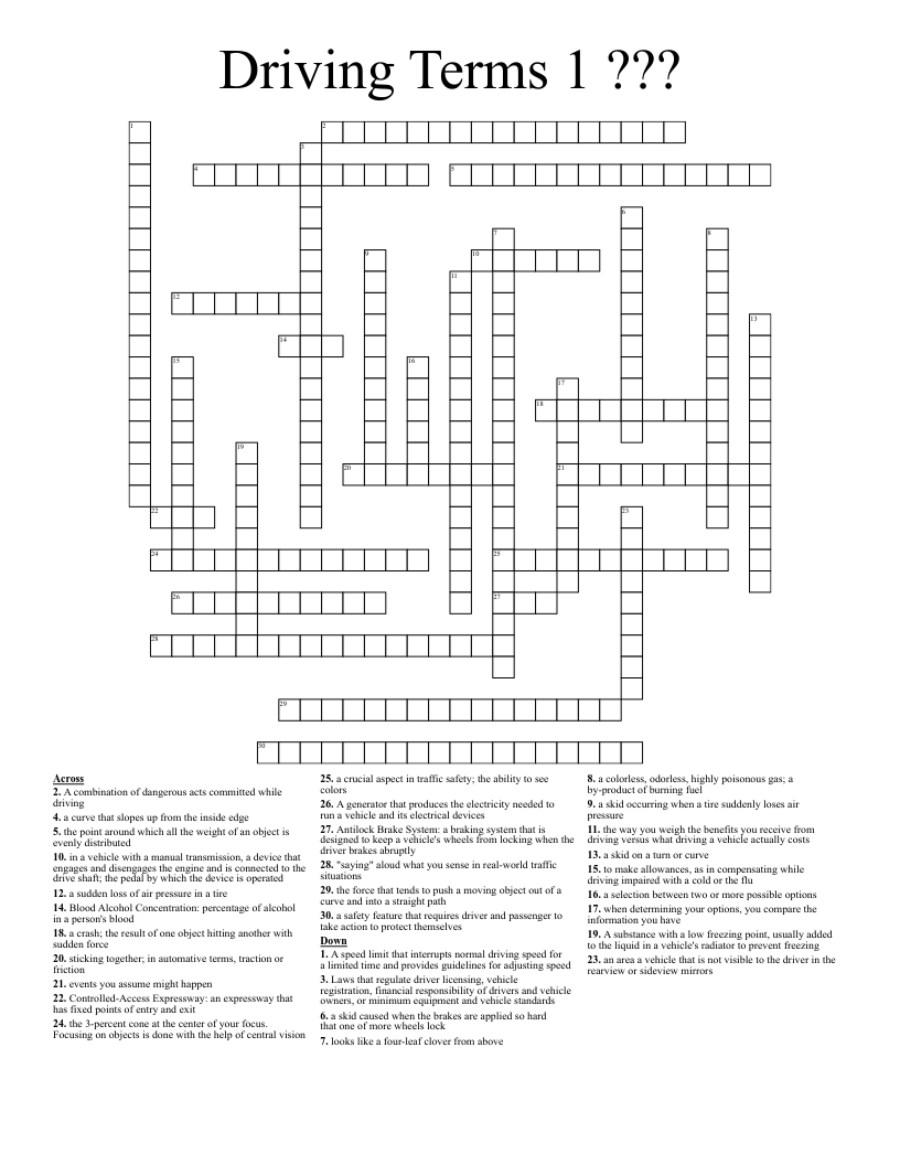 Driving Terms 1 ??? Crossword