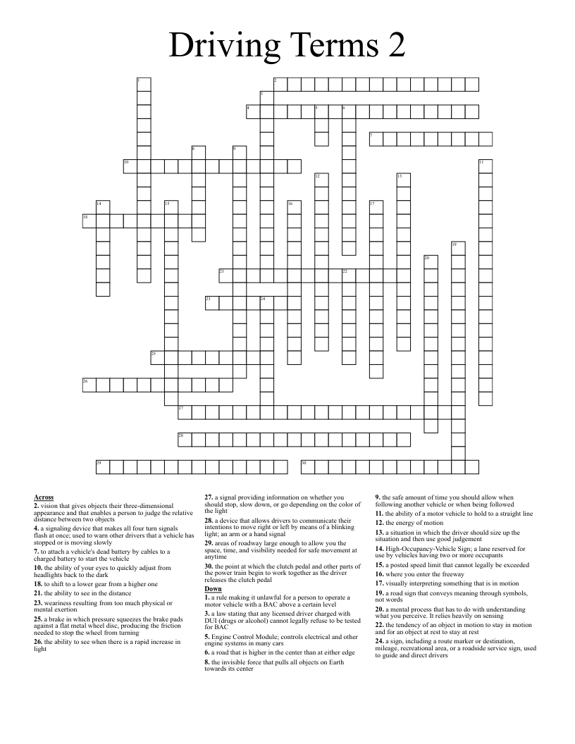 Driving Terms 2 Crossword