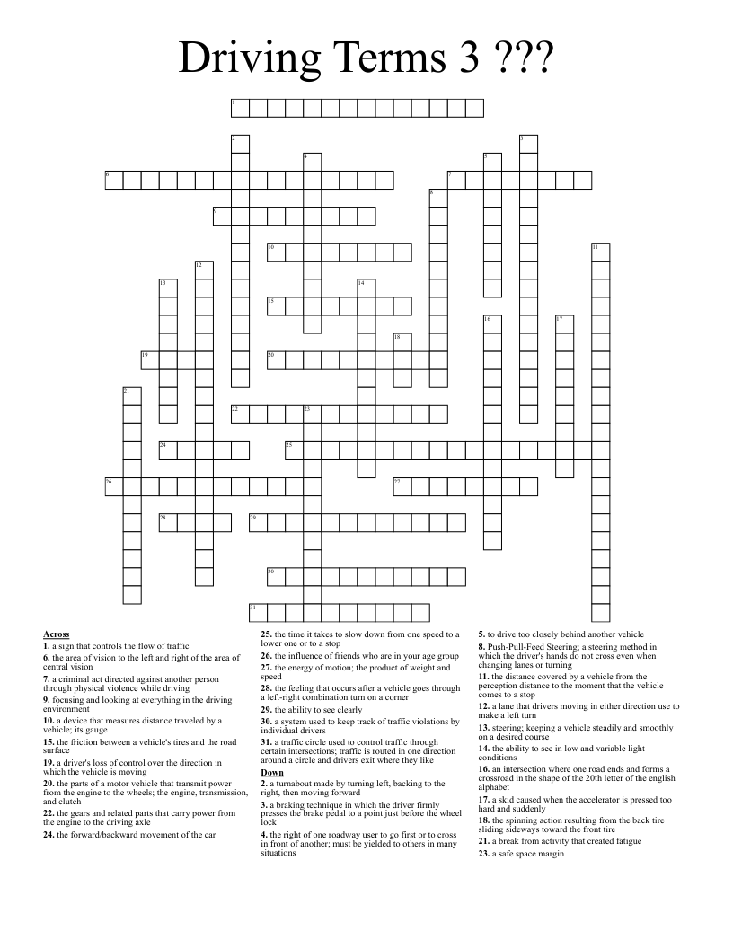 Driving Terms 3 ??? Crossword