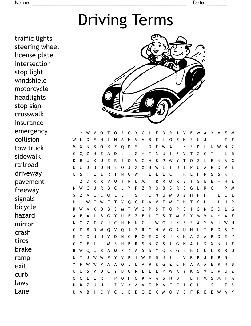 Driving Terms Word Search