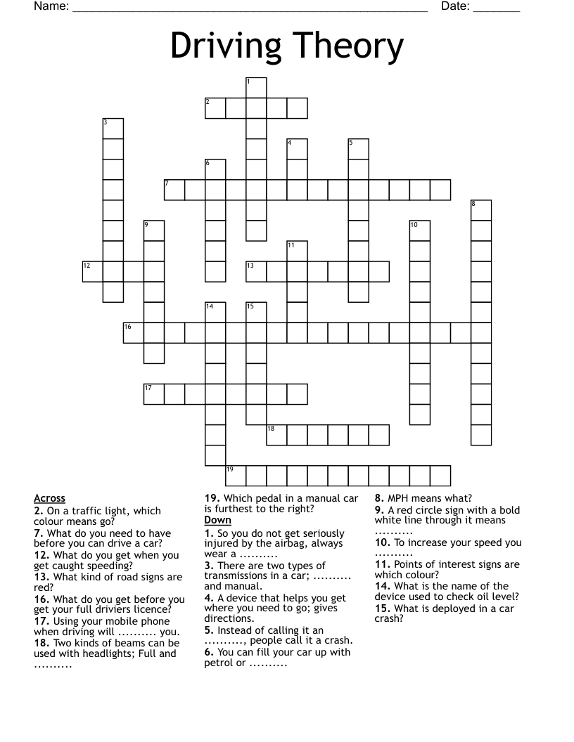 Driving Theory  Crossword