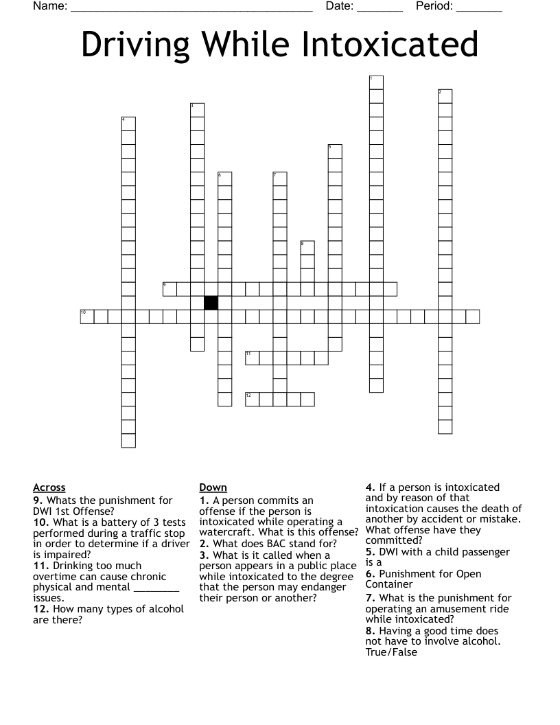 Driving While Intoxicated Crossword