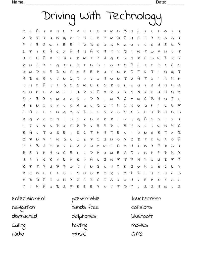 Driving With Technology  Word Search