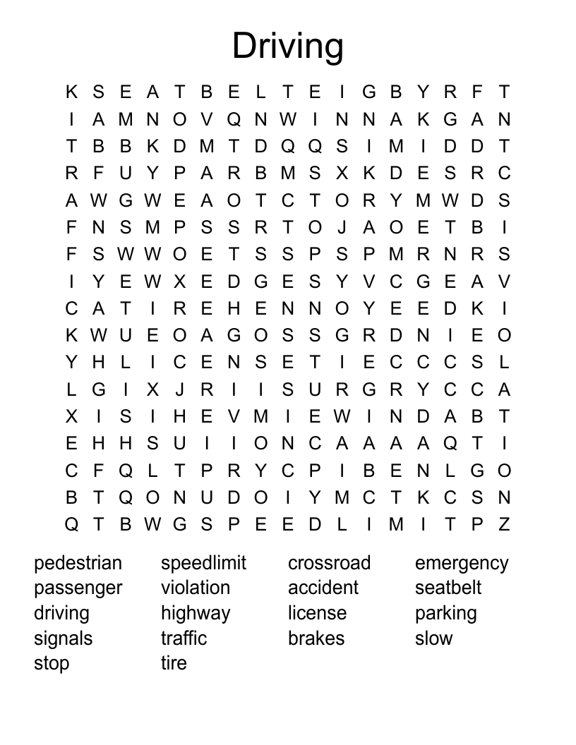 Driving  Word Search