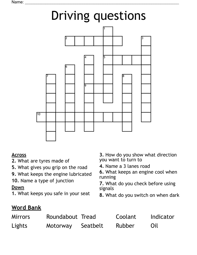 Driving questions  Crossword