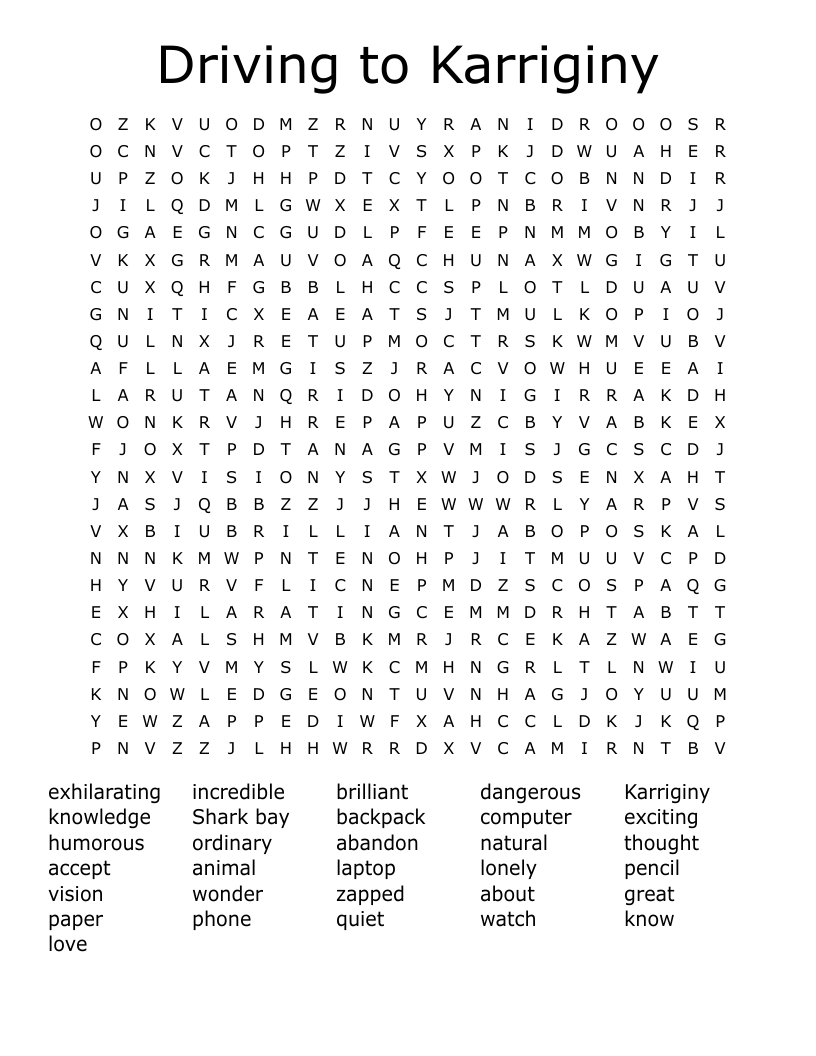 Driving to Karriginy Word Search