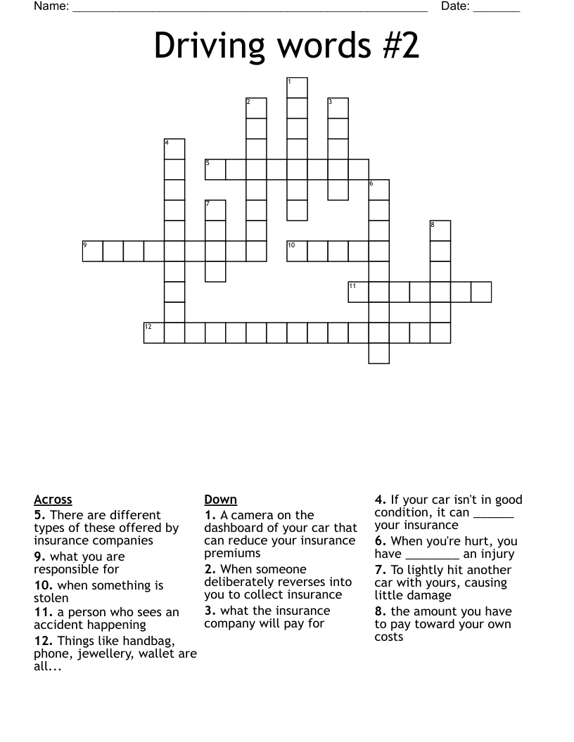 Driving words #2 Crossword
