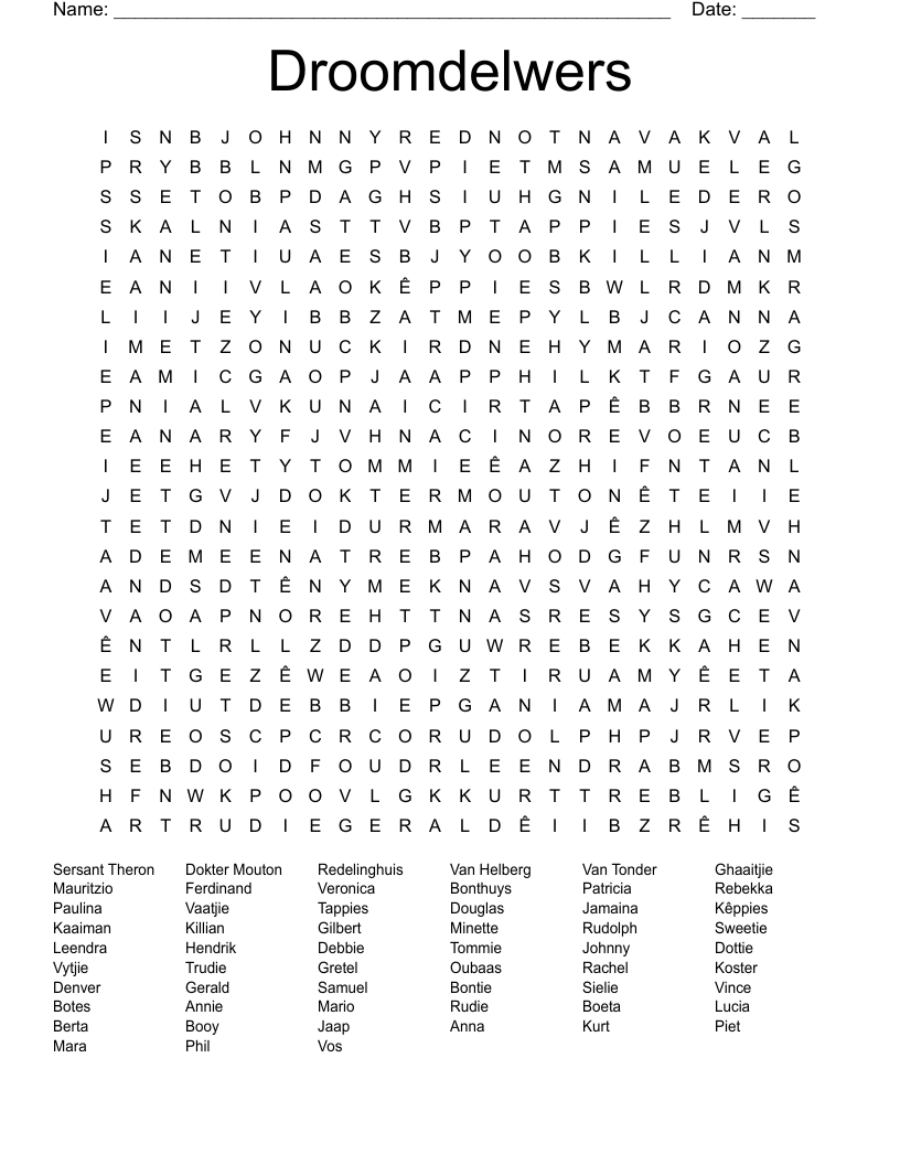 Droomdelwers Word Search