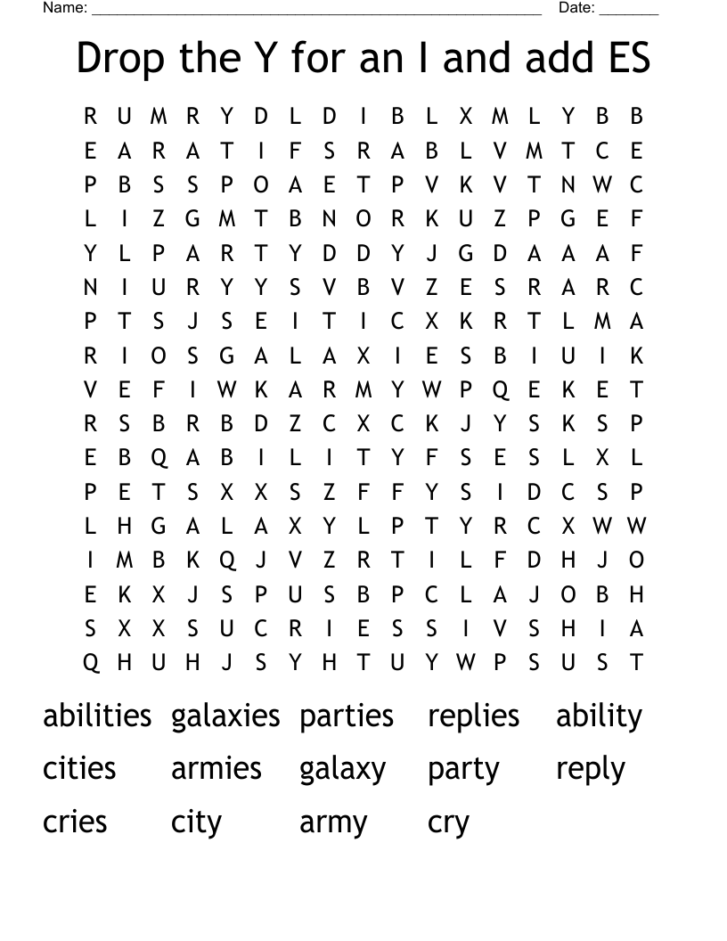 Drop the Y for an I and add ES Word Search