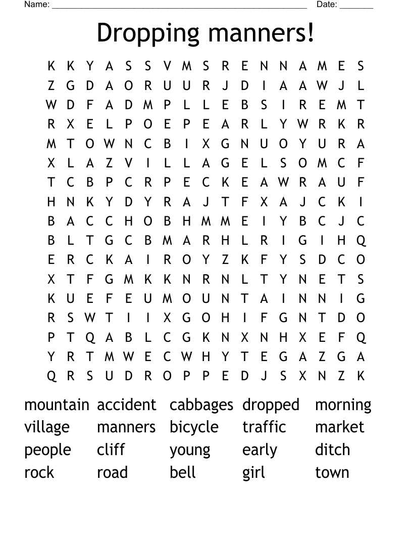 Dropping manners! Word Search