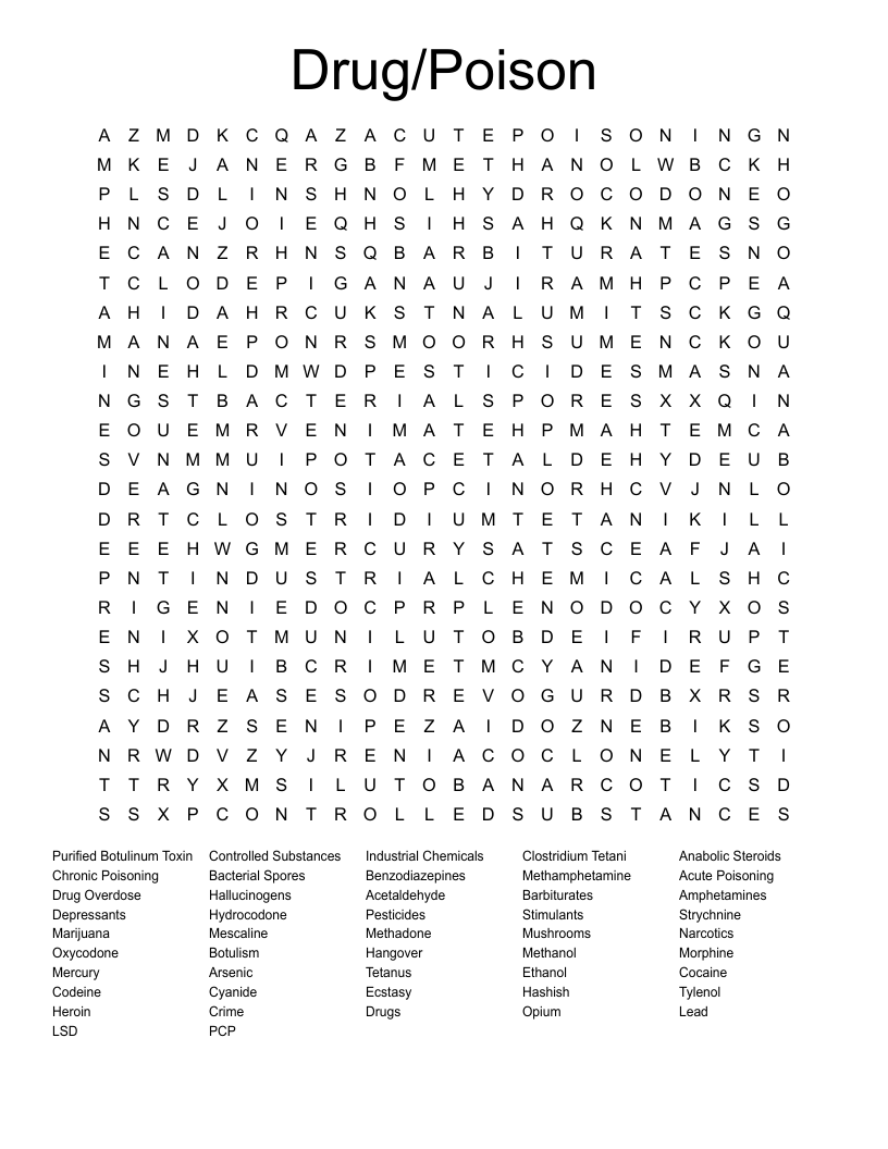 Drug/Poison Word Search
