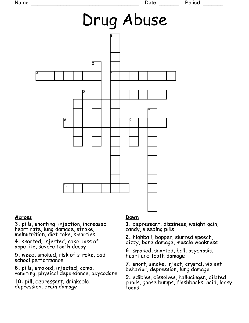 Drug Abuse Crossword